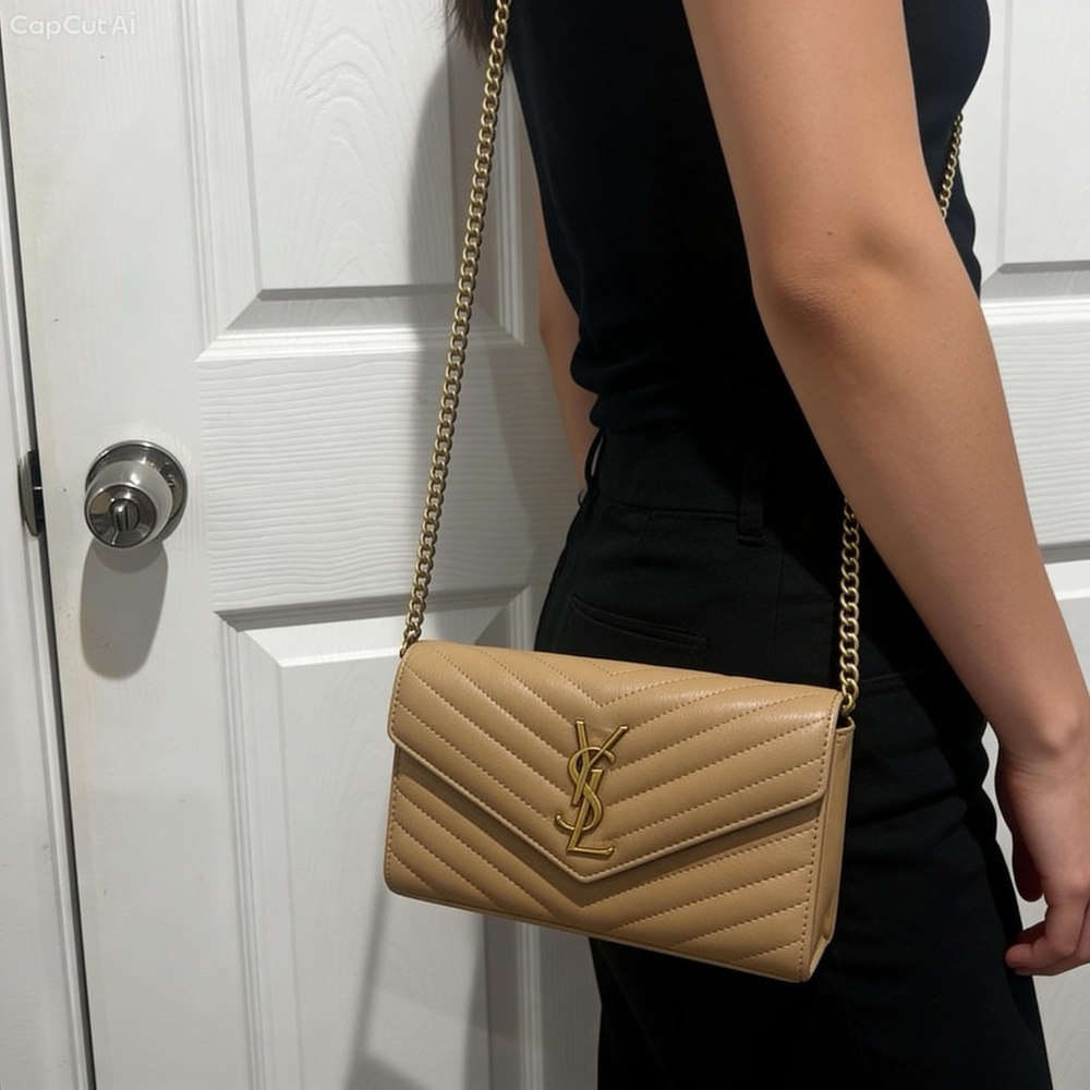 Tan Quilted  Chain Shoulder Bag